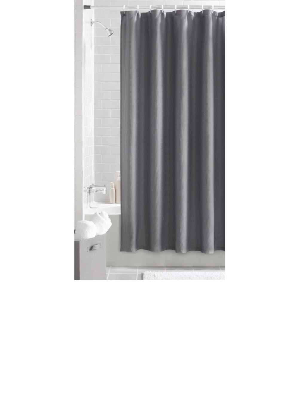 Mainstays Gray Geometric Fabric Shower Curtain 70x72 100% Polyester Washable